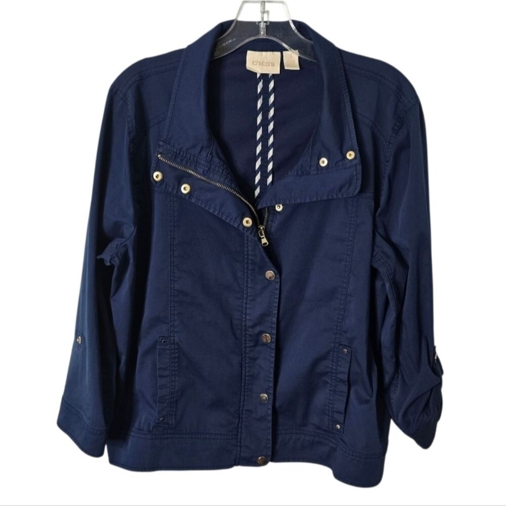 Chico's Blue Utility Jacket Size 3 XL 16 Cotton Blend *